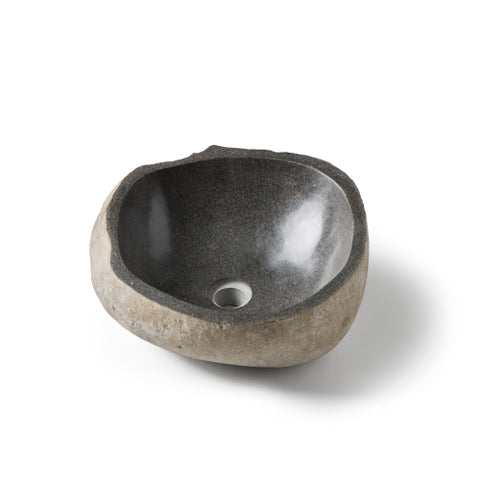 grijze rivierstenen waskom organische vorm 38x42cm