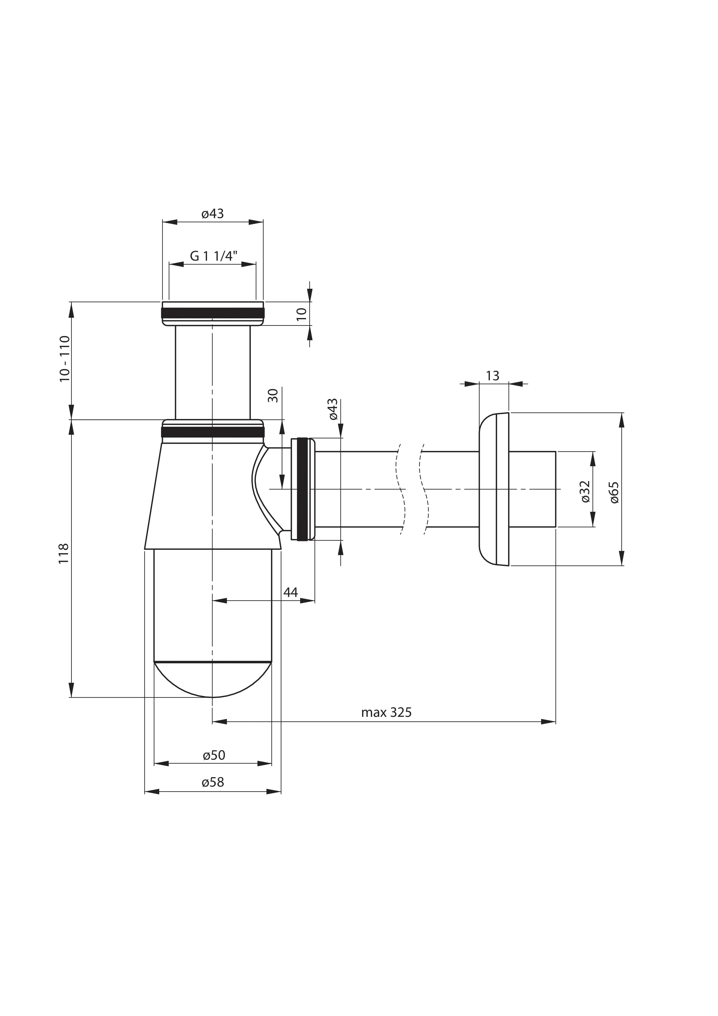 technische tekening sifon voor waskom badkamer en toilet