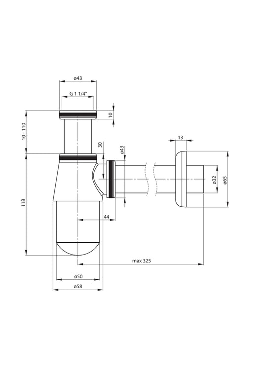 technische tekening sifon voor waskom badkamer en toilet