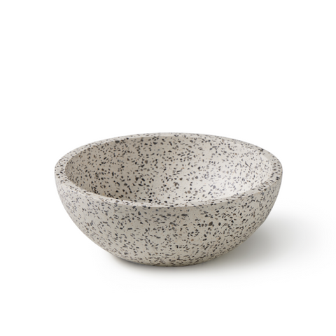 Ronde grijze terrazzo waskom 35x35x12cm vooraanzicht op witte achtergrond