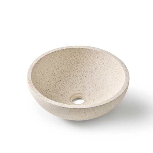 Terrazzo waskom 35x35x12cm in witte, beige tint vooraanzicht op witte achtergrond