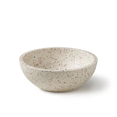 Witte terrazzo waskom vooraanzicht multicolor op witte achtergrond 35x35x12cm