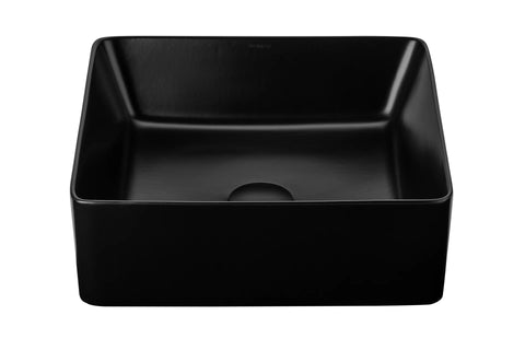 Vierkante zwarte matte keramische waskom 39x39x13cm packshot