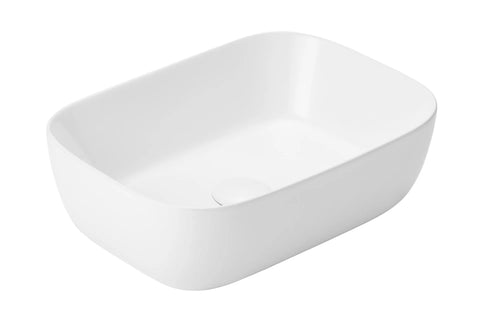 Witte keramische waskom rechthoekig 33x45,5x13,5 cm met glanzende afwerking, opbouw voor badkamermeubel