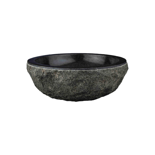 ronde natuurstenen opbouw waskom in donkere tint, afmeting 40x40x15 cm, geschikt voor badkamermeubel