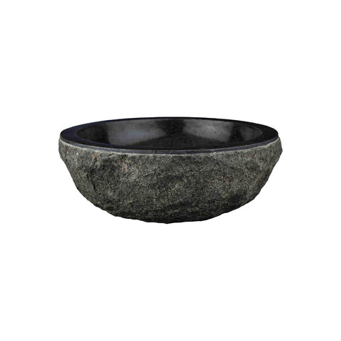 ronde natuurstenen opbouw waskom in donkere tint, afmeting 40x40x15 cm, geschikt voor badkamermeubel
