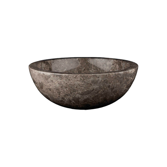 Donkergrijze natuurstenen waskom rond 40x40x15 cm met gepolijste afwerking, opbouwmodel voor badkamermeubel