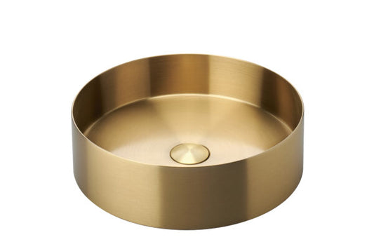 RVS waskom rond in lichtgouden kleur 38x38x11 cm, opbouwmodel voor badkamermeubel