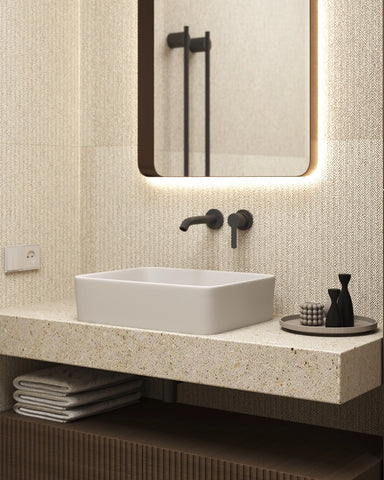 Rechthoekige witte waskom met matte afwerking